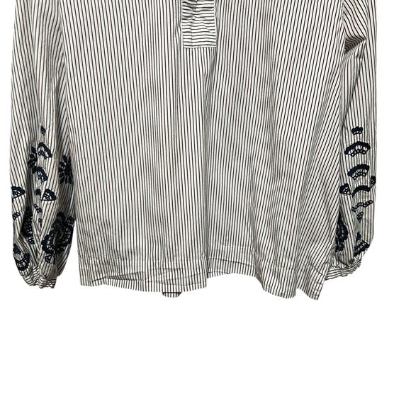 J Crew Embroider Stripe Blouse Tie Back Top L Cottagecore Prairie Boho Feminine - Picture 4 of 6
